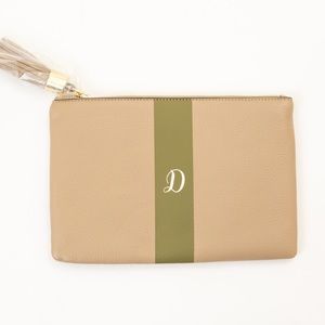 G.I.L.I.  Neutral soft pebble grain leather monogram pouch bag letter D luxury